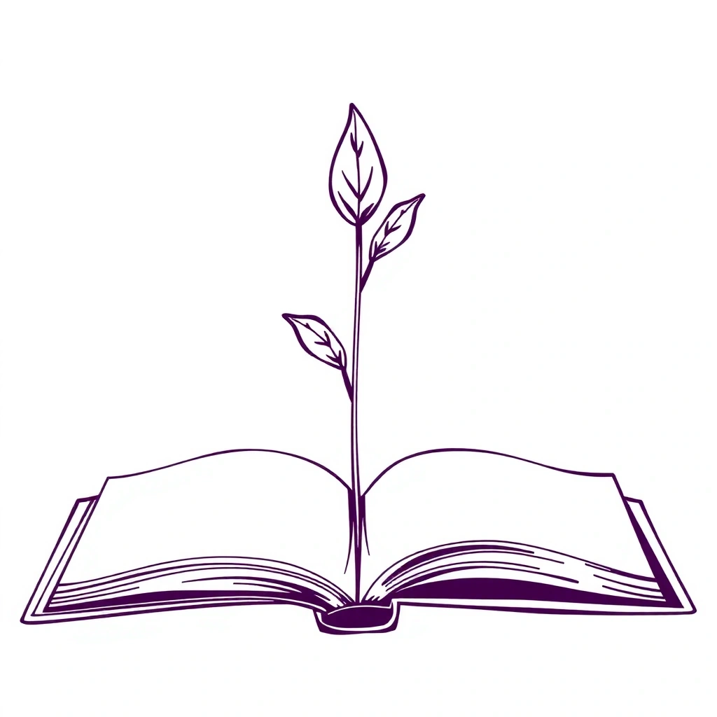 Sztuka linii: liść wyrastający z książki